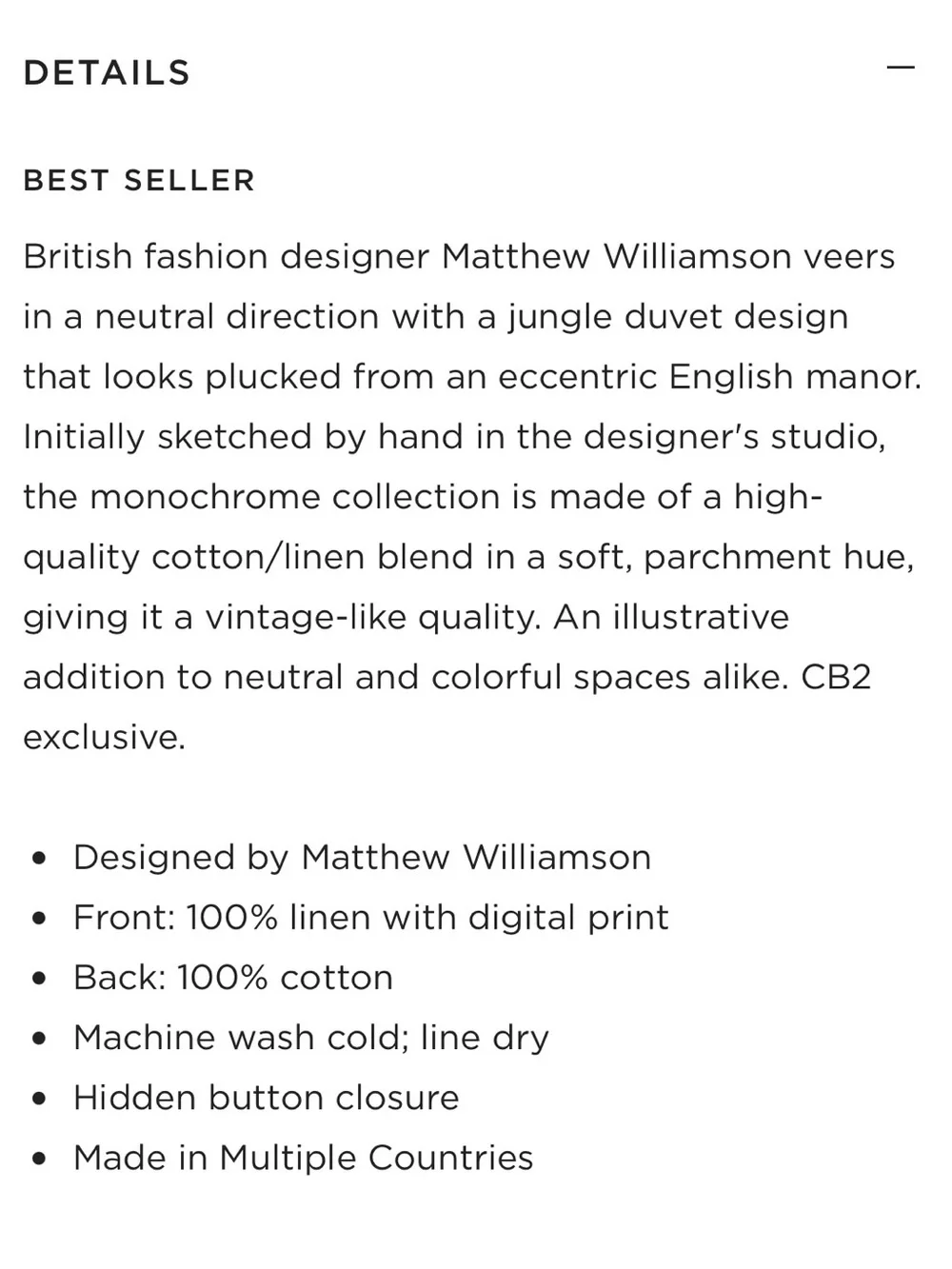 Matthew Williamson Beige and Black Safari Botanical Duvet Cover